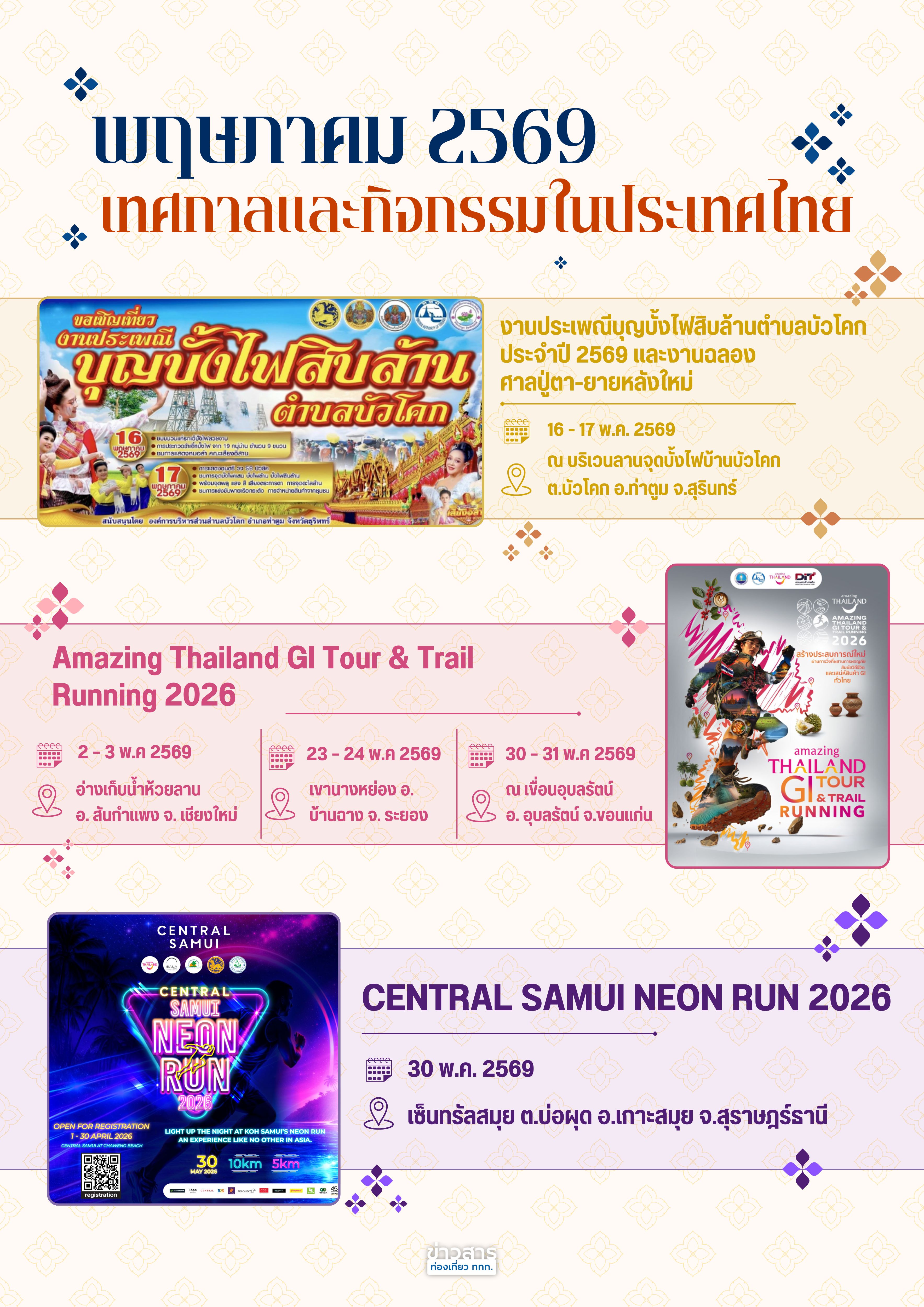 ปฏิทินกิจกรรมท่องเที่ยวไทย เดือนพฤษภาคม 2569