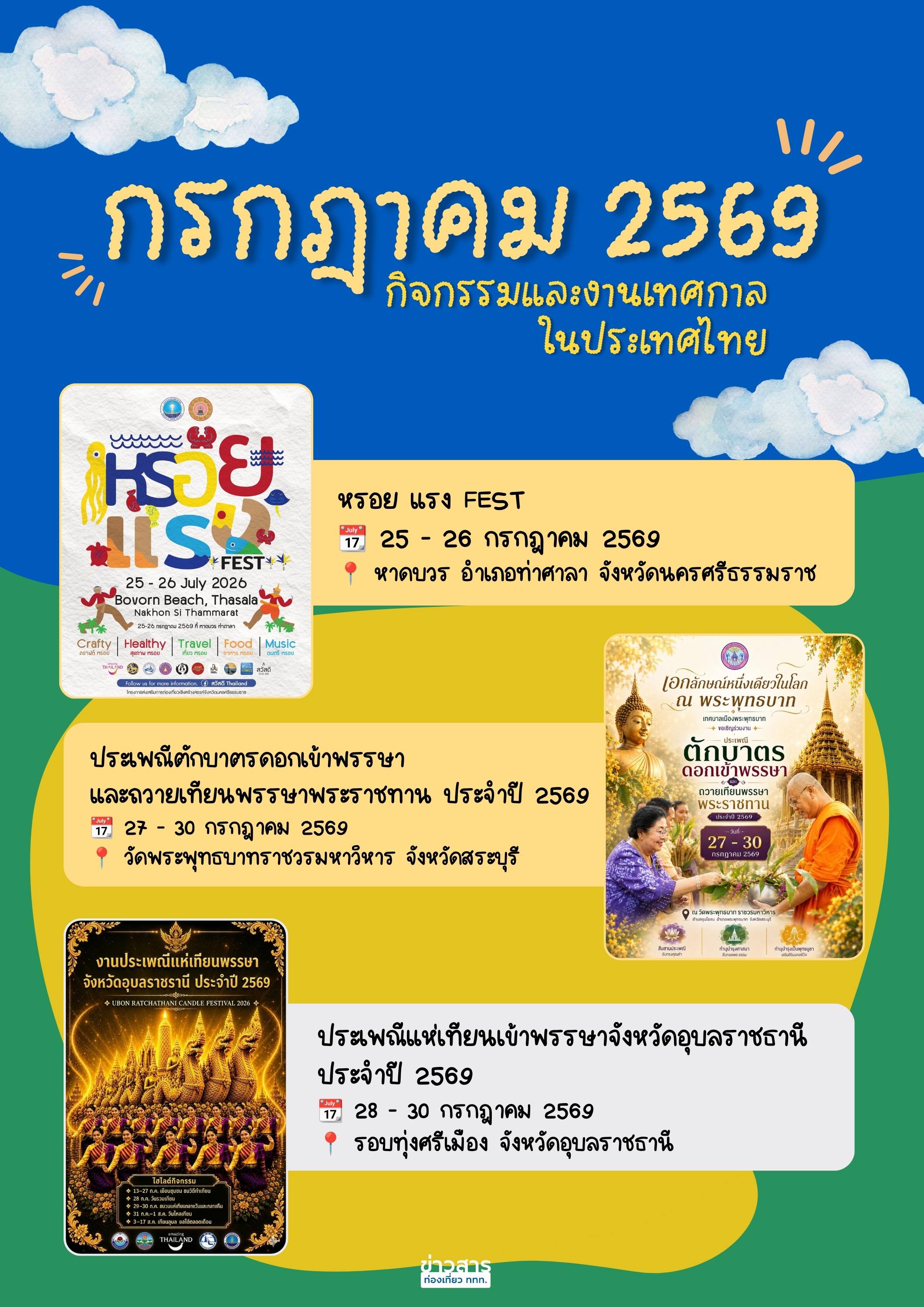 ปฏิทินกิจกรรมท่องเที่ยวไทยเดือนกรกฎาคม 2569